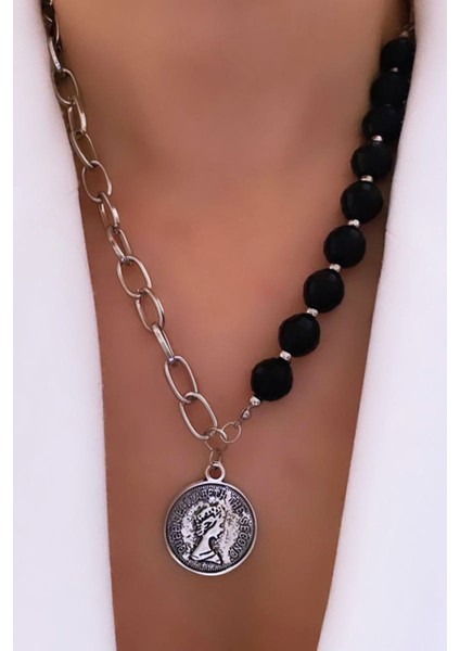 Kontras Renk Madalyon Kolye