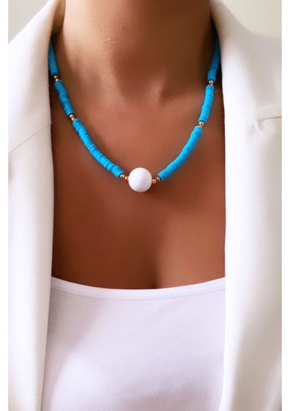 Beyaz Uçlu Fimo Kolye