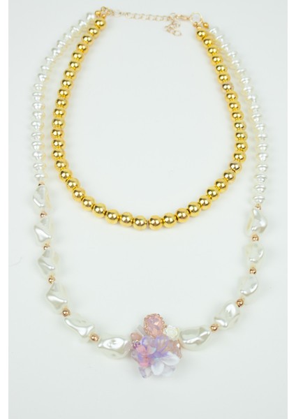 Çift Sıralı Barok Inci Çiçek Uçlu Kolye fiyatları