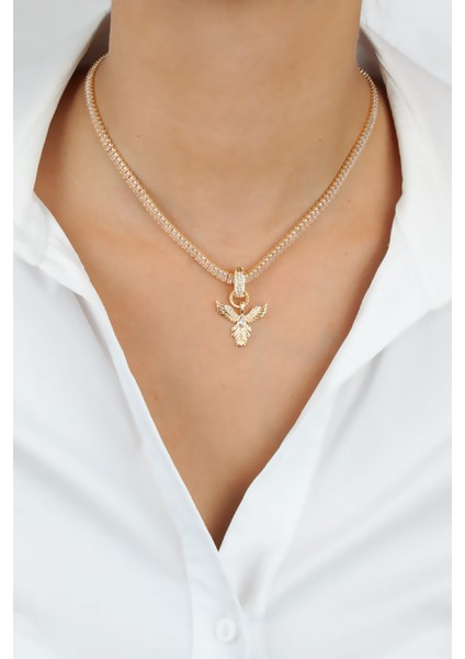 Baget Zirkon Taşlı Anka Kuş Gold Uçlu Kolye fiyatları