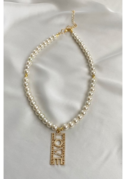 Love Yazılı Cam Inci Kolye modelleri