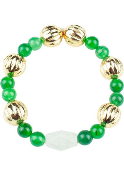 Yeşil Akik ve Gold Detaylı Doğaltaş Bileklik