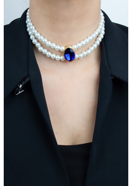 Cam Inci Çift Sıralı Kristal Taşlı Kolye fiyatları