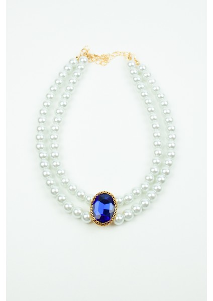 Cam Inci Çift Sıralı Kristal Taşlı Kolye fırsatları