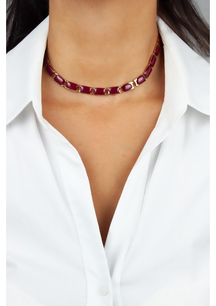 Mineli Bordo Kadın Kolye