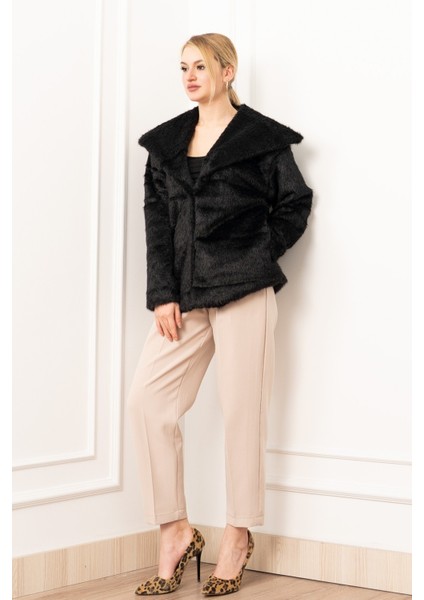 Geniş Yaka Peluş Kürk Kısa Kaban 2625 fiyatları