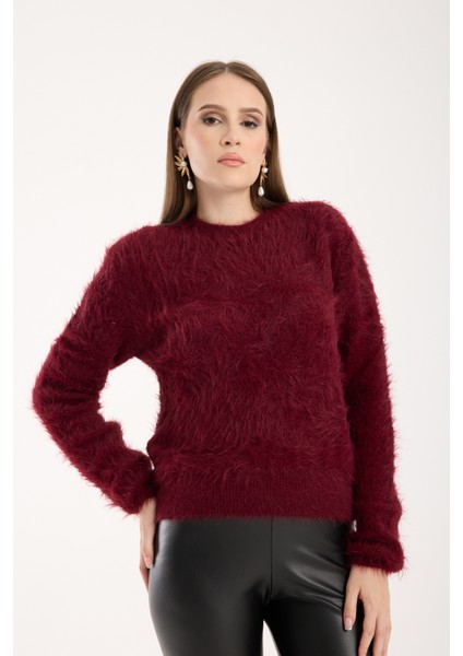 Kadın Bordo Sakal Iplik Bisiklet Yaka Triko Kazak fiyatları