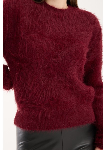 Kadın Bordo Sakal Iplik Bisiklet Yaka Triko Kazak fırsatları