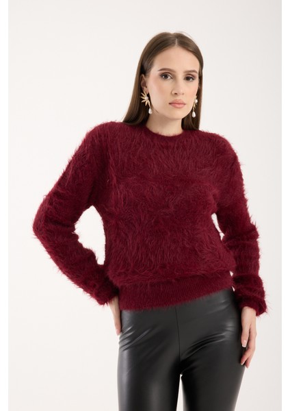 Kadın Bordo Sakal Iplik Bisiklet Yaka Triko Kazak indirimleri