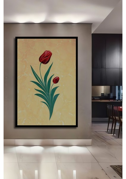Kırmızı Lale Yağlı Boya Görünümlü Ahşap Dekoratif Tablo Dikdörtgen Tablo fiyatları