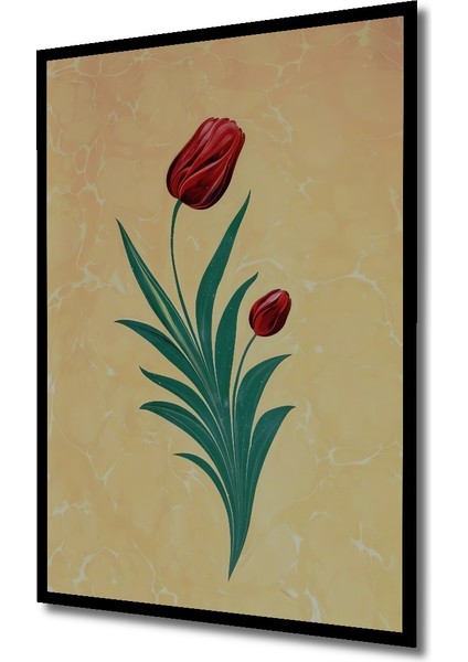 Kırmızı Lale Yağlı Boya Görünümlü Ahşap Dekoratif Tablo Dikdörtgen Tablo indirimleri