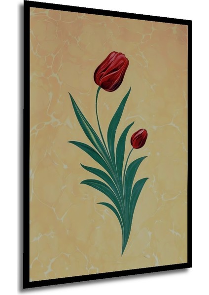 Kırmızı Lale Yağlı Boya Görünümlü Ahşap Dekoratif Tablo Dikdörtgen Tablo