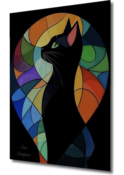 Siyah Kedi Soyut Sanat Yağlı Boya Görünümlü Ahşap Dekoratif Tablo Dikdörtgen Tablo modelleri