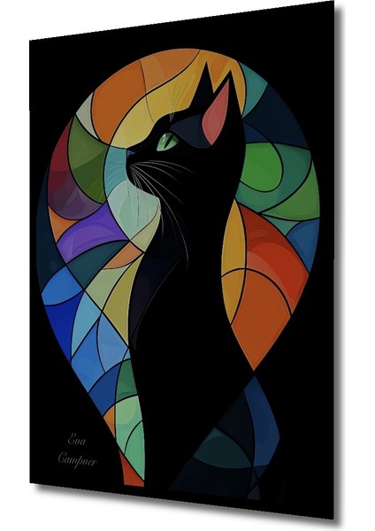 Siyah Kedi Soyut Sanat Yağlı Boya Görünümlü Ahşap Dekoratif Tablo Dikdörtgen Tablo indirimleri