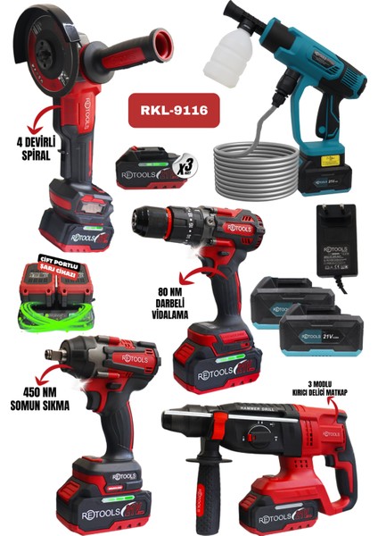 5'li Set Kırmızı Kabartmalı (4 Lü Set + Dijital Göstergeli Araç Yıkama)