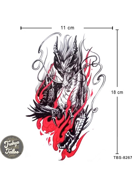 Geçici Dövme 1-2 Hafta Kalıcı Yarım Kol Ejderha Dövmesi