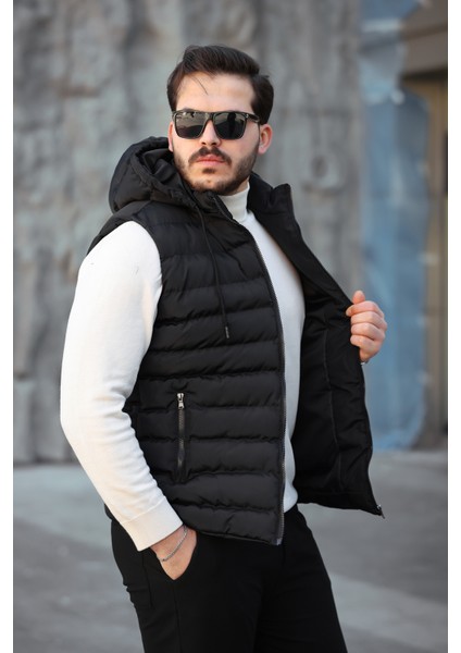 Erkek Standart Fit Çıkarılır Kapüşonlu Cepli Fermuarlı Şişme Yelek fırsatları