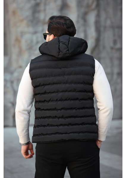 Erkek Standart Fit Çıkarılır Kapüşonlu Cepli Fermuarlı Şişme Yelek