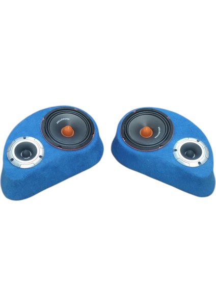 Polyesterli Boş Pandizot 16 cm Hoparlör 10 cm Tweeter Yuvalı Mavi Mdf (2 Adet Sağ ve Sol )