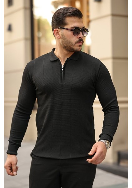 Erkek Pirinç Desenli Uzun Kollu Yakalı Triko