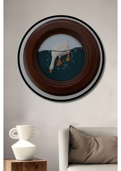 Sulu Boya Görünümlü Tüylü Dost Yumuşak Sanat Ahşap Dekoratif Tablo Yuvarlak Tablo fiyatları