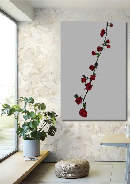Kırmızı Gül Bahçesi Yağlı Boya Görünümlü Ahşap Dekoratif Tablo Dikdörtgen Tablo
