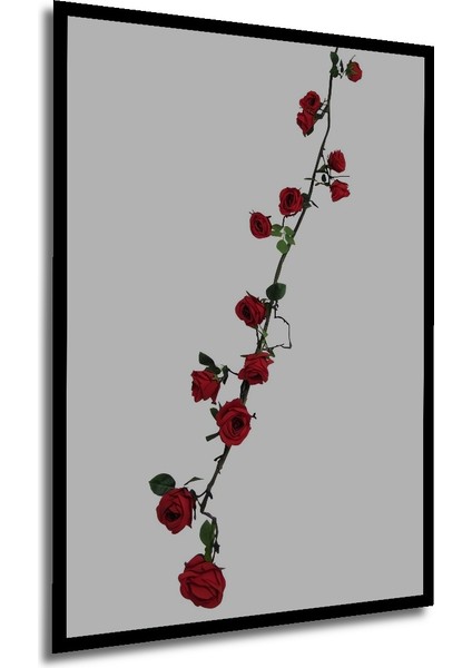 Kırmızı Gül Bahçesi Yağlı Boya Görünümlü Ahşap Dekoratif Tablo Dikdörtgen Tablo