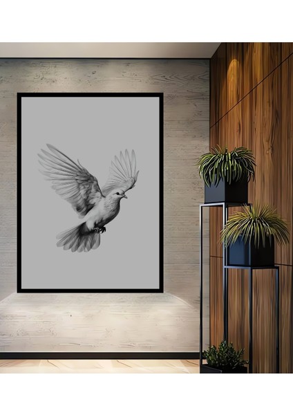 Kara Kalem Görünümlü Uçan Güvercin Ahşap Dekoratif Tablo Dikdörtgen Tablo fiyatları