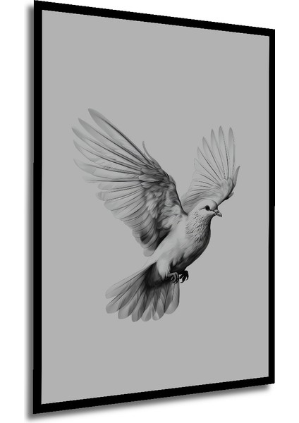 Kara Kalem Görünümlü Uçan Güvercin Ahşap Dekoratif Tablo Dikdörtgen Tablo