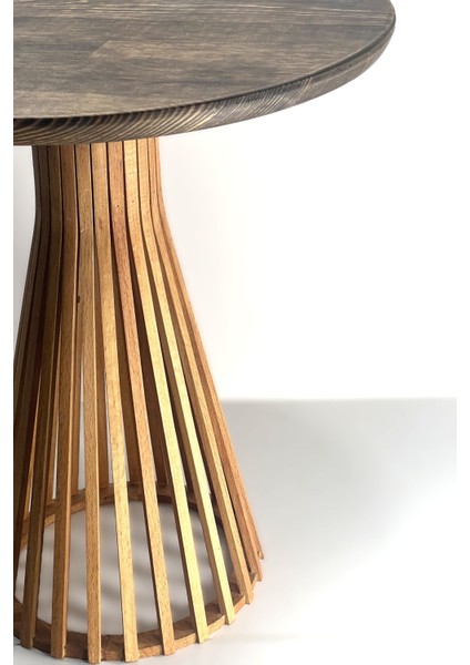 Palermo Yuvarlak Modern Klasik Rustik Retro Vintage Naturel Dekoratif Ahşap Çıtalı Eskitme Iskandinav Yan Orta Mantar Sehpa modelleri