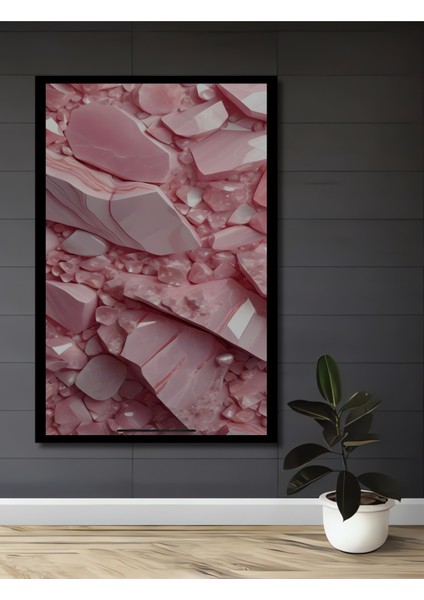 Pembe Kuvars Kristal Yığını Sulu Boya Görünümlü Modern Sanat Dekoratif Ahşap Tablo Dikdörtgen Tablo fiyatları