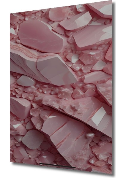 Pembe Kuvars Kristal Yığını Sulu Boya Görünümlü Modern Sanat Dekoratif Ahşap Tablo Dikdörtgen Tablo modelleri