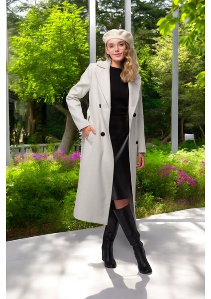 Kışlık Düğme Detaylı Kaşmir Kaşe Kaban