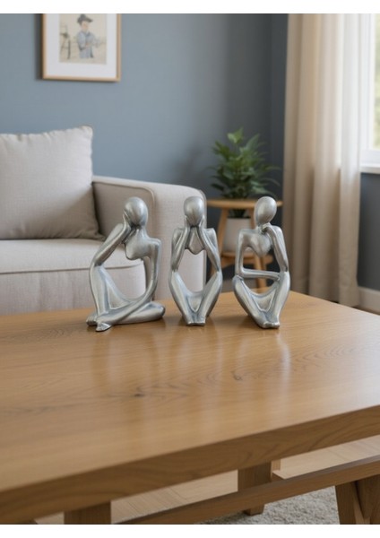 3’lü Modern Düşünen Kadın Heykel Seti – Dekoratif Ev ve Ofis Aksesuarı