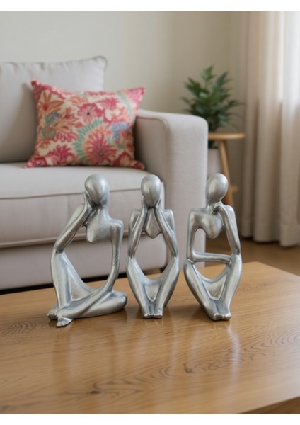 3’lü Modern Düşünen Kadın Heykel Seti – Dekoratif Ev ve Ofis Aksesuarı modelleri