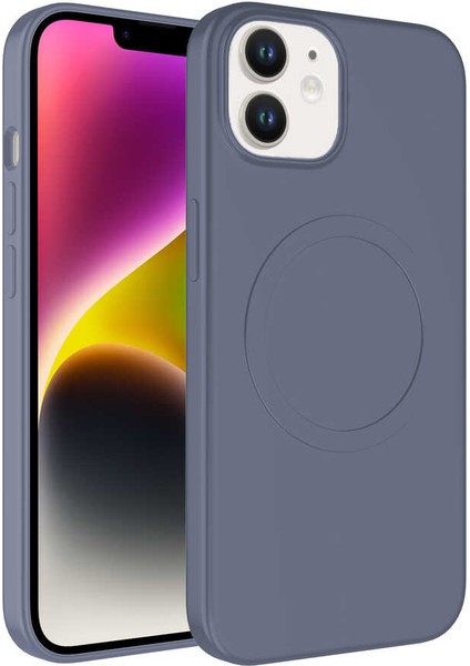iPhone 12 Uyumlu Magsafe Wireless Şarj Özellikli Pastel Renk Silikon Spıa Plas Kapak-Lavendery Gray