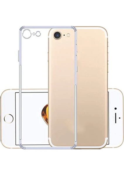 Apple iPhone 8 ile Uyumlu Kapak Kamera Korumalı Şarj Yeri Tıpalı Şeffaf Silikon Kılıf