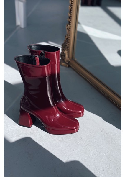 Polinca Rugan Platform Topuklu Bordo Kadın Bot