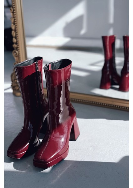 Polinca Rugan Platform Topuklu Bordo Kadın Bot fiyatları