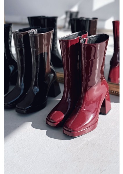 Polinca Rugan Platform Topuklu Bordo Kadın Bot modelleri