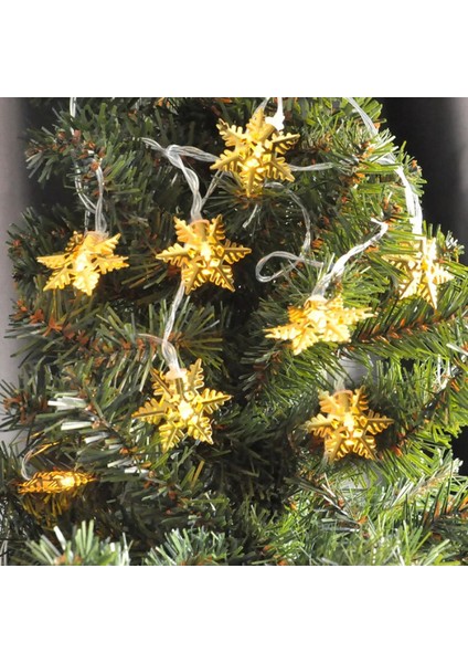3 Metre Gold Kar Tanesi Figürlü Pilli LED Işık Zinciri | Yılbaşı Ağacı Kış Temalı Dekoratif Aydınlatma Lamba