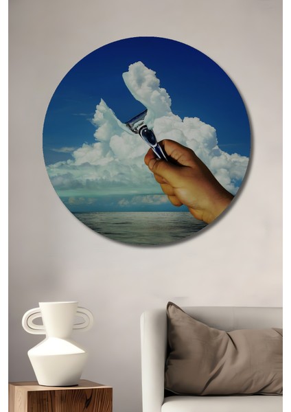 Gökyüzü Tıraşı Görünümlü Gerçekçi Sanat Ahşap Dekoratif Tablo Yuvarlak Tablo