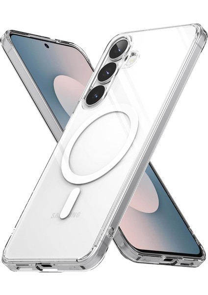 Samsung Galaxy S25 Uyumlu Sararmaz Magsafe Özellikli Kamera Koruma Çıkıntılı Şeffaf Kılıf