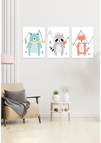 Çocuk Bebek Odası Mdf (Ahşap) 3parça Renkli Dekoratif Tablo