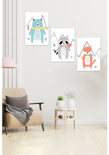 Çocuk Bebek Odası Mdf (Ahşap) 3parça Renkli Dekoratif Tablo fiyatları