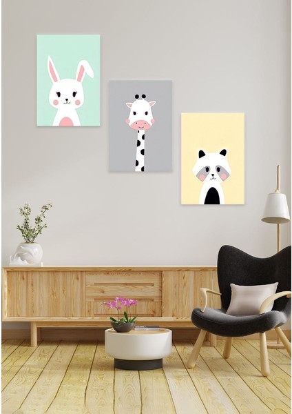 Çocuk Bebek Odası Mdf (Ahşap) 3parça Renkli Dekoratif Tablo