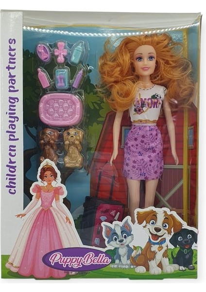 Puppy Bella 30 cm Bebek ve Köpek Bakım Seti - Lila Elbise (Lisinya)