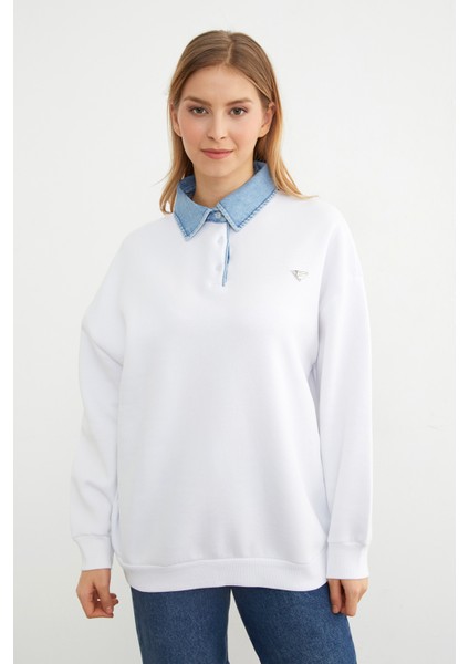 3 Iplik Kot Garnili Metal Aksesuarlı Sweatshirt modelleri