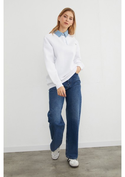 3 Iplik Kot Garnili Metal Aksesuarlı Sweatshirt indirimleri