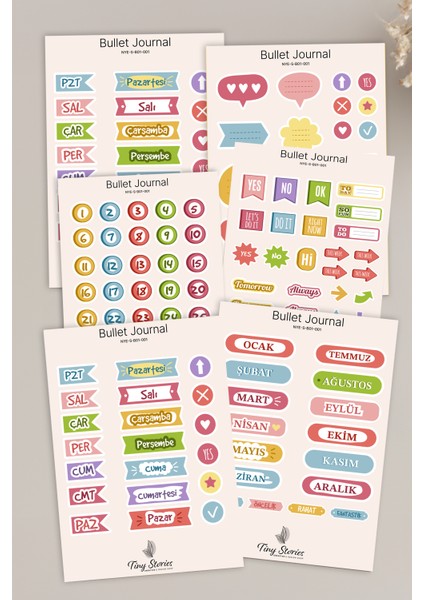 Bullet Journal Sticker Seti - 6 Sayfa / Ajanda, Scrapbook, Journal